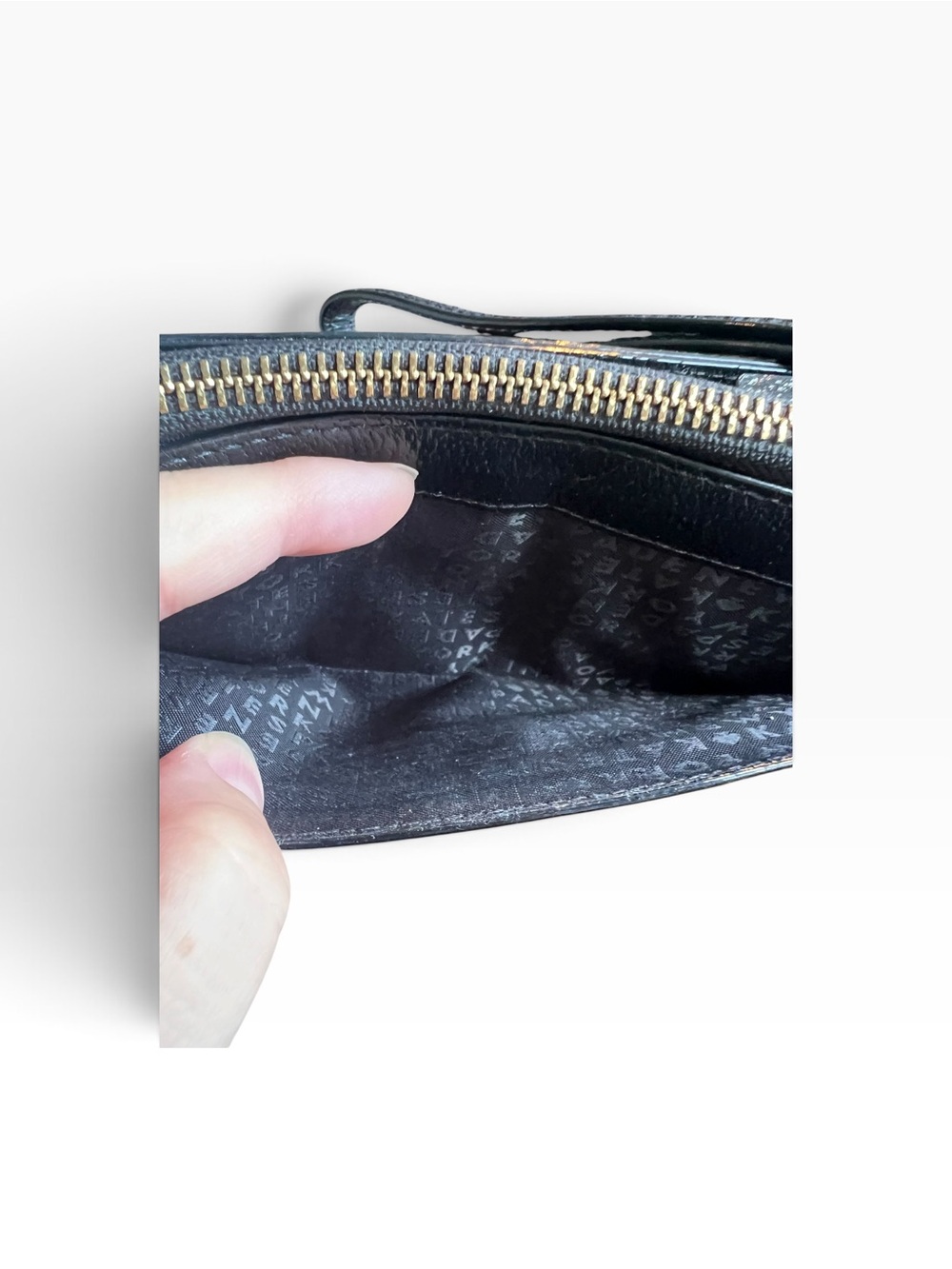 Kate Spade New York Black Pebbled Leather Wristlet Wallet Gold Tone Zip Around - Picture 6 of 11